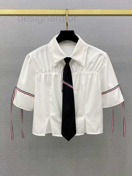 

women's blouses & shirts designer tb new classic college style bubble oil short shirt with tie jianling girls white 22 summer r4ml