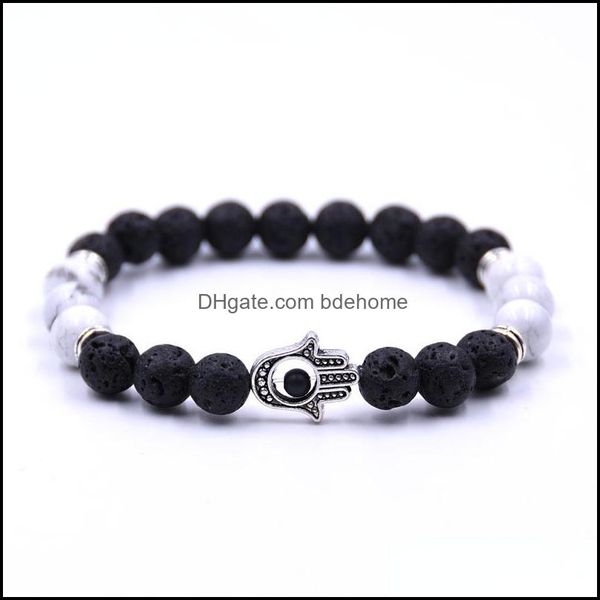

beaded strands many color natural stone fatima hamsa hand men bracelet black matte lava chakra energy summer jewelry dr dhseller2010 dhst4