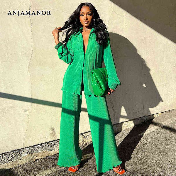 

women's two piece pants anjamanor cozy two piece set going out brunch outfits pleated wide leg pants and wholesale fall clothing 2022 d, White
