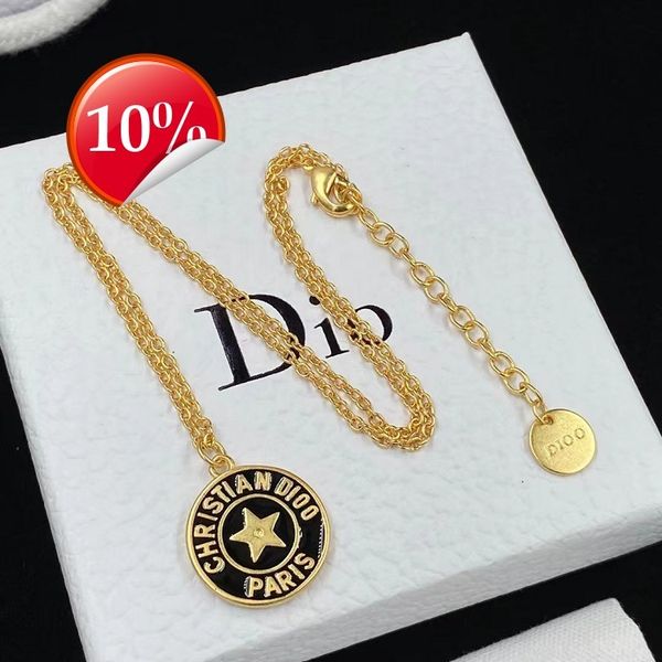 

luxury design women's necklace d family star black circle tag pendant trend men and women versatile fashion couple sweater chain jewelr, Silver