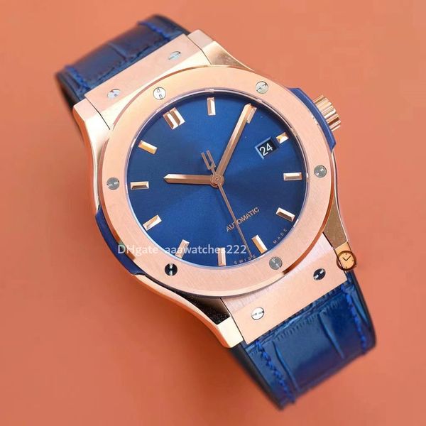 

swim watches automatic machinery classic gold watch sapphire glass steel case black a calendar 42mm cowhide belt blue tape men's and wo, Slivery;brown
