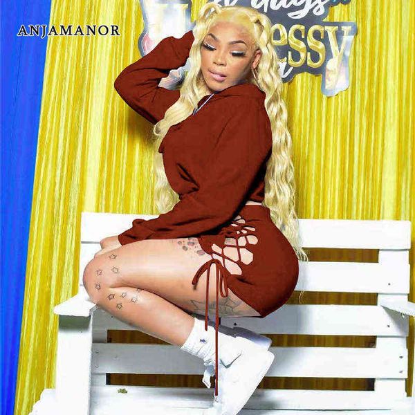 

women's two piece pants anjamanor casual sports tracksuit two piece sets womens outifits cutout lace up shorts and cropped hoodies swea, White