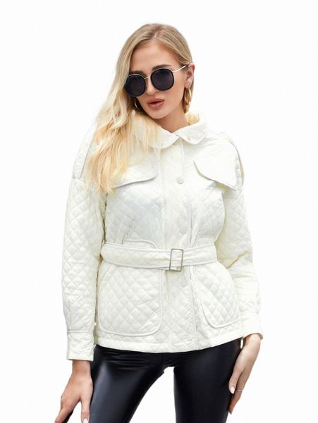 

women's down & parkas ziai epaulettes design drop shoulder buckled belted quilted coat 40j2#, Black