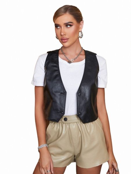 

women's jackets apperloth a button front pu leather vest jacket n4f5#, Black;brown
