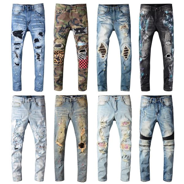 

vintage features mens jeans pants streetwear motorcycle style locomotive zipper biker pant classic slim for men258n, Blue