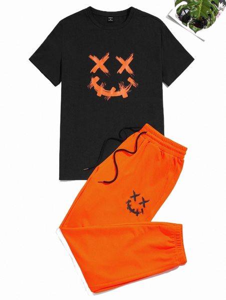 

men's tracksuits men cartoon graphic tee & drawstring waist sweatpants 93zi#, Gray