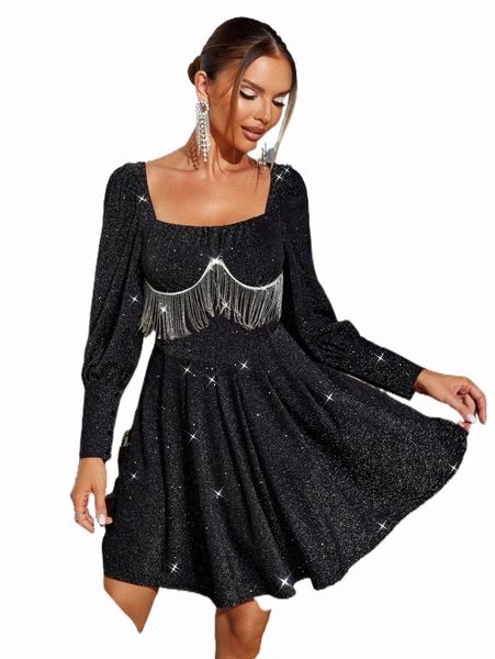 

casual dresses glamaker rhinestone fringe glitter dress u2mq#, Black;gray