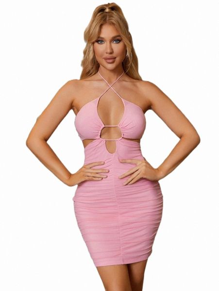 

casual dresses parthea cut out ruched halter bodycon dress y51o#, Black;gray
