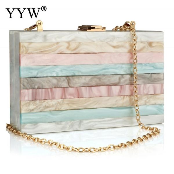 

evening bags multi-colored acrylic striped clutch party woman shoulder marble luxury wedding box purse 220905