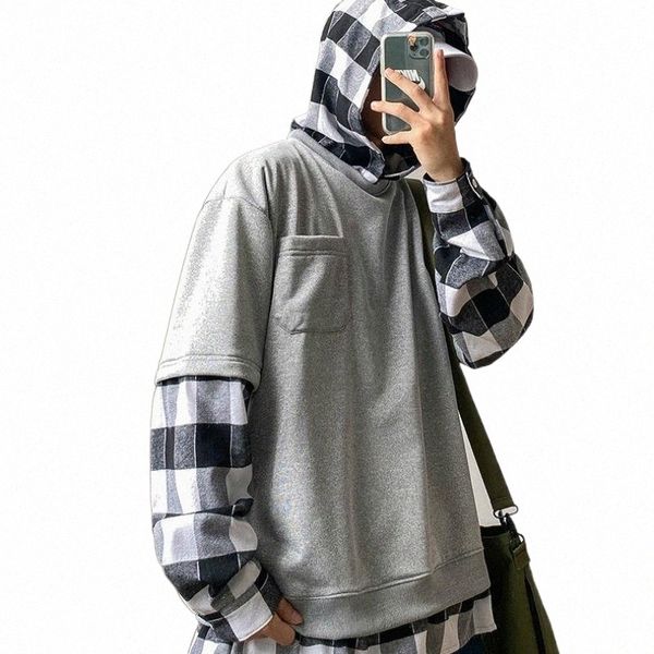 

men's hoodies & sweatshirts men's hoodies & sweatshirts spring autumn male long sleeve with nood fake two piece casual slim plaid, Black