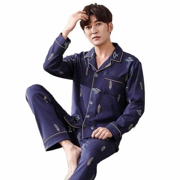

men's sleepwear men's sleepwear autumn winter men pajamas set soft cotton sleep suit turn-down collar shirt&pants male print pyjam, Black;brown