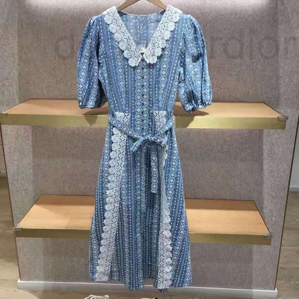 

casual dresses designer fadan 's new vneck lace contrast color stitched dress in spring and summer 2022 tie up bubble sleeve long skir, Black;gray