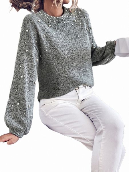 

women's sweaters pearls detail bishop sleeve sweater q3j7#, White;black