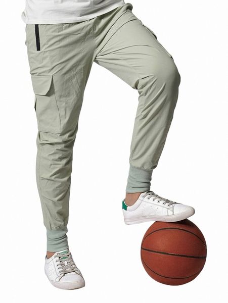 

men's pants men flap pocket drawstring waist pants p397#, Black