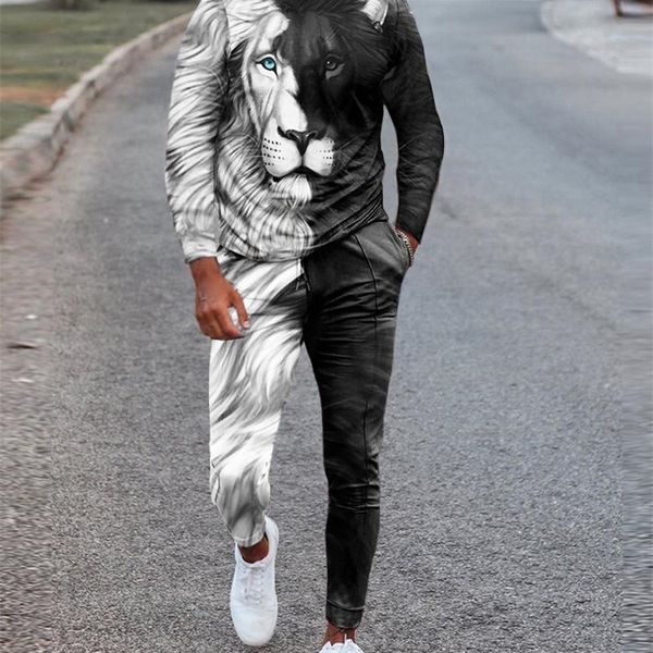 

mens tracksuits mens long sleeve tshirt tracksuit 2 piece 3d printed retro black and white lion king style oversized tracksuit 220905, Gray