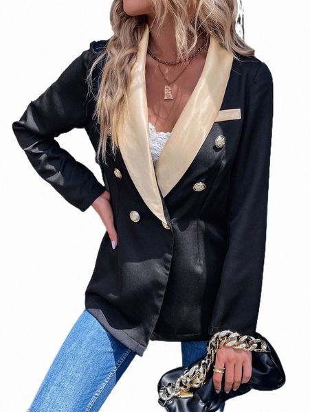 

women's two piece pants colorblock shawl collar double breasted blazer g8pm#, White