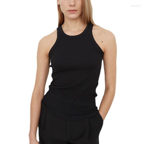 

women's tanks toteme pure cotton vest 2022 summer fashion solid color versatile elastic knitted thread for women, White
