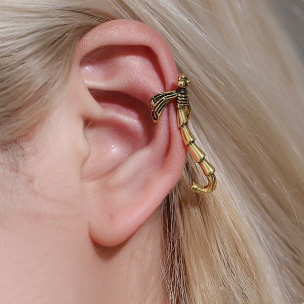 

s3191 vintage goth dragonfly earclip without piercing ear cuff for women single piece ear clip, Silver