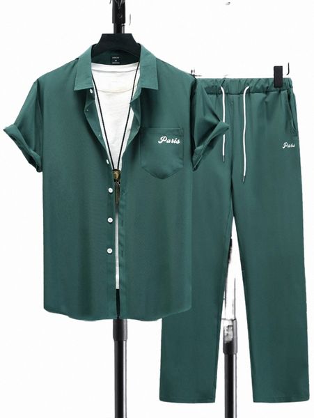 

men's tracksuits men letter graphic shirt & drawstring waist pants without tee 90jg#, Gray