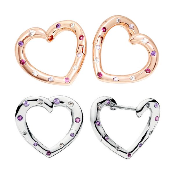 

colorful love hearts hoop earring 925 sterling silver women girls wedding jewelry for pandora rose gold girlfriend gift stud earrings with o, Golden;silver