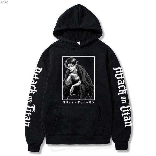 

hoodie japanese anime graphic men attack on titan levi ackerman harajuku sweatshirt male y0802, Black
