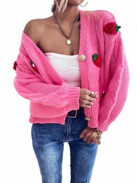 

women's sweaters strawberry detail drop shoulder cardigan y9nh#, White;black