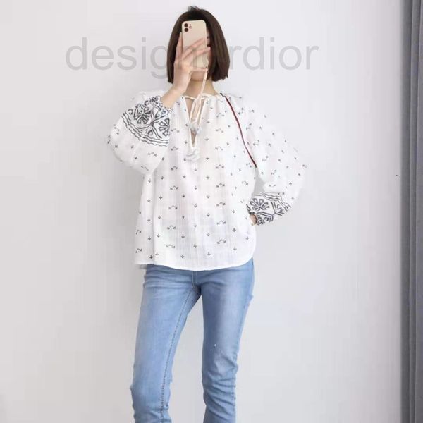 

women's blouses & shirts designer fadan 's 2021 spring and summer new national style embroidery v-neck lantern sleeve loose h9ig, White