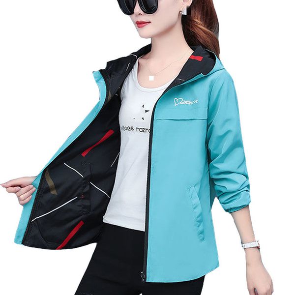 

women s jackets spring autumn women jacket fashion hooded two side wear cartoon print outwear women loose coat female windbreaker p369 2209, Black;brown