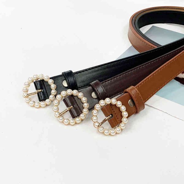 

belts pu leather with fashion pearl ring pin buckle six colors multi elements simple ins leisure women's slim belt 7yu3, Black;brown