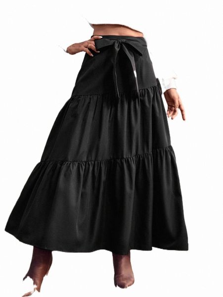 

skirts high waist layered hem belted skirt 2022 new 80yv#, Black
