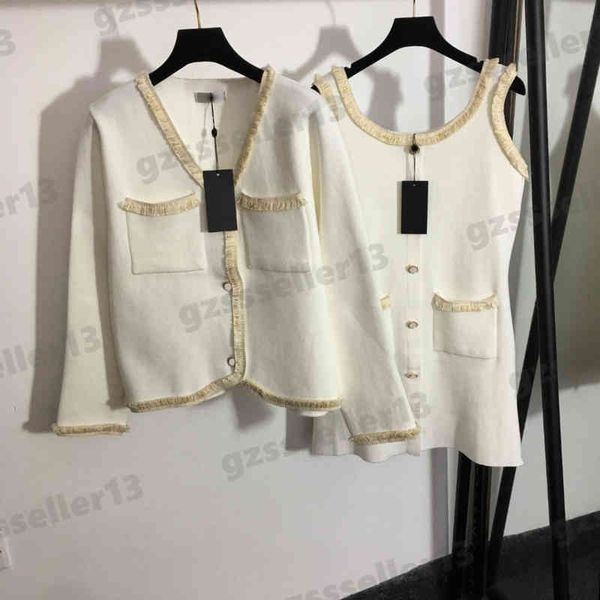 

womens two pieces dress cnl two-piece sets fashion brand v-neck knit cardigan jacket and slip dress suit designer women clothing 0912, White