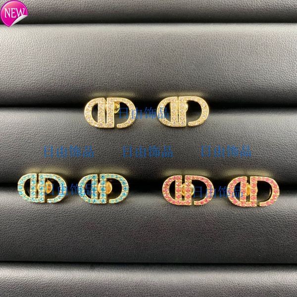 

luxury brand design earrings d family / new letter color diamond small and simple s925 silver needle fashion earrings, Golden;silver