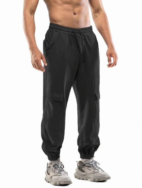 

men's pants men flap pocket drawstring waist sweatpants 01k8#, Black