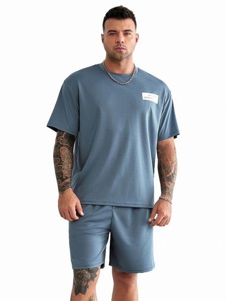 

men's tracksuits extended sizes men letter patched tee & shorts b4cs#, Gray