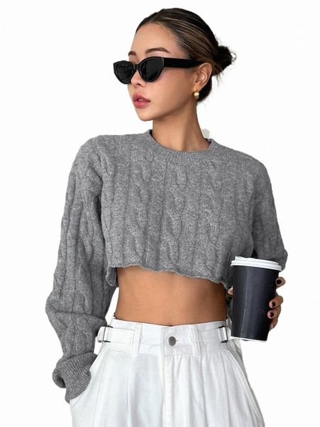 

women's sweaters dazy cable knit drop shoulder crop sweater r08o#, White;black