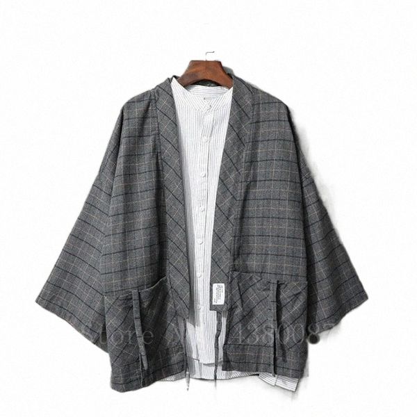 

ethnic clothing men's kimono japanese traditional style coat cardigan casual loose haori retro plaid samurai jacket asian clothing yuka, Red