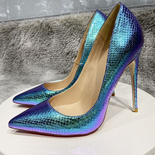 

blue snake effect pumps red bottom shoes 2023 new pu leather women ladies 12cm stiletto super high heels red soles lady pointed toe party dr, Black