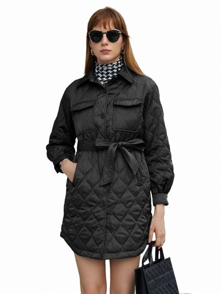 

women's down & parkas ziai flap pocket curved hem belted quilted coat t0ft#, Black