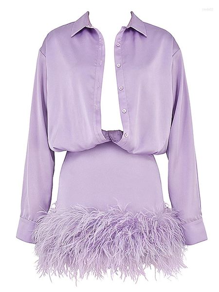 

casual dresses patchwork feathers shirt dress for women lapel long sleeve gathered waist short mini a line female spring, Black;gray