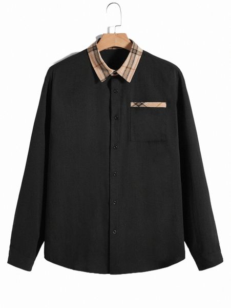 

men's casual shirts men contrast plaid collar shirt j3na#, White;black