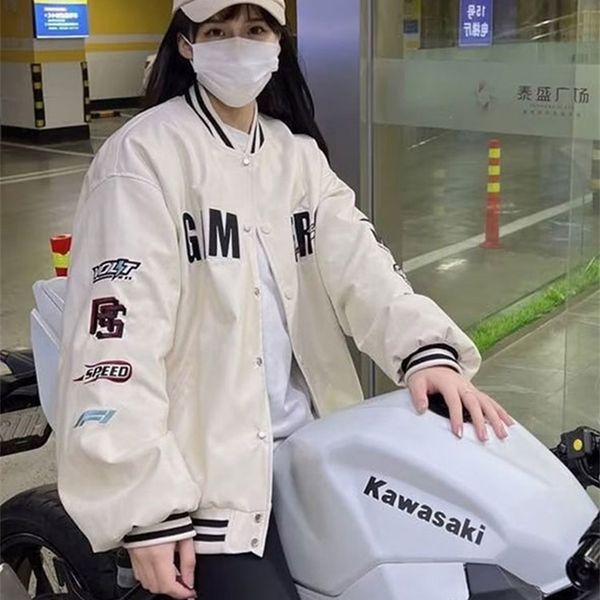 

womens jackets women oversize letter embroidery baseball uniform chic single breasted female outwear autumn y2k street retro couple jacket 2, Black;brown