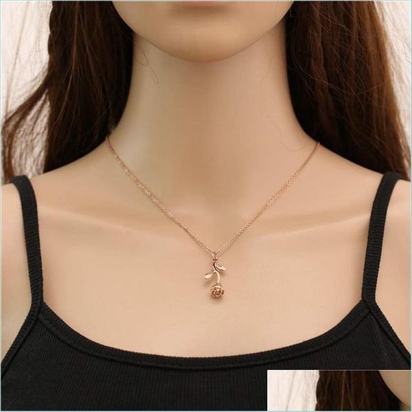 

pendant necklaces trendy metal rose flower pendant necklace 316 stainless steel waterproof jewelry collar necklaces 2021 who sexyhanz dhjjd, Silver
