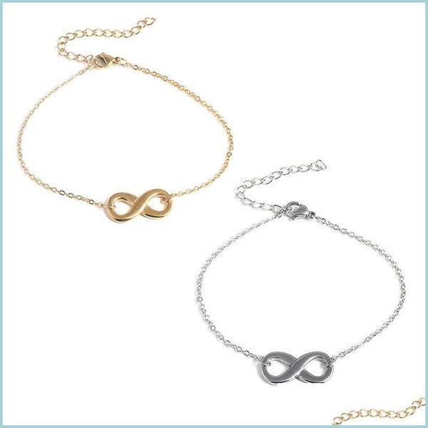 

link chain new gold sier digital 8 charms chain bracelet for women fashion infinity symbol stainless steel bracelets personal sport1 dhga9, Black