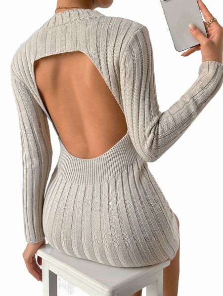 

women's sweaters backless eyelet detail ribbed knit sweater dress e8gh#, White;black