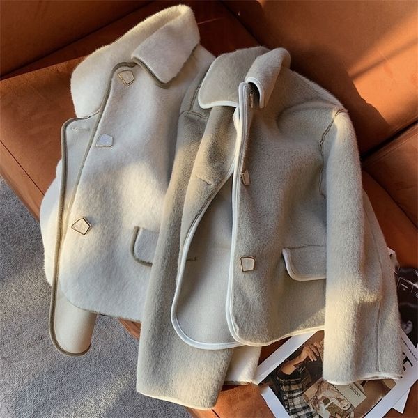

womens jackets blends women wool kawaii spring winter leisure fashion allmatch japanese style outwear chic long sleeve warm 220905, Black;brown
