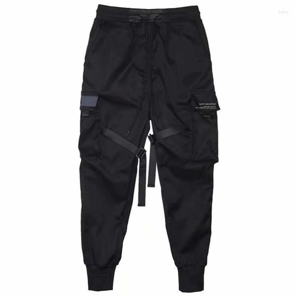 

hoodies youth trousers brand functional tactical paratrooper cargo casual male slim joggers trend, Black