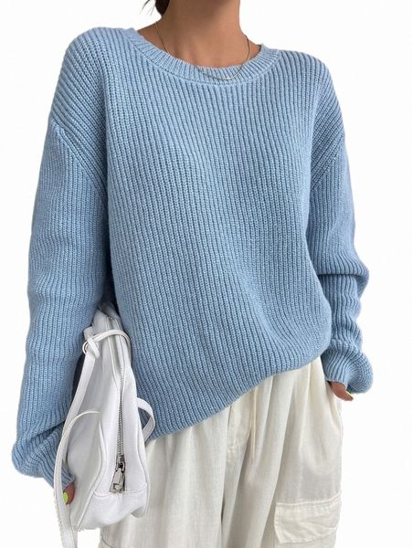 

women's sweaters dazy drop shoulder ribbed knit sweater a34n#, White;black