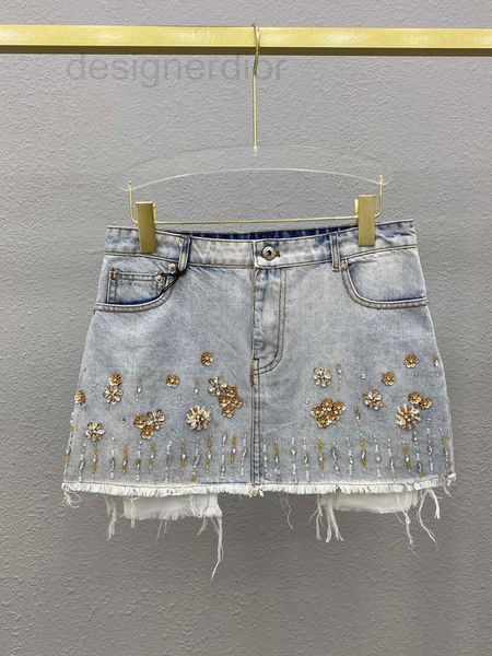

skirts designer denim skirt heavy industry diamond inlaid sequins fashionable and versatile a-shaped new summer short in 2022 women 4k5v, Black
