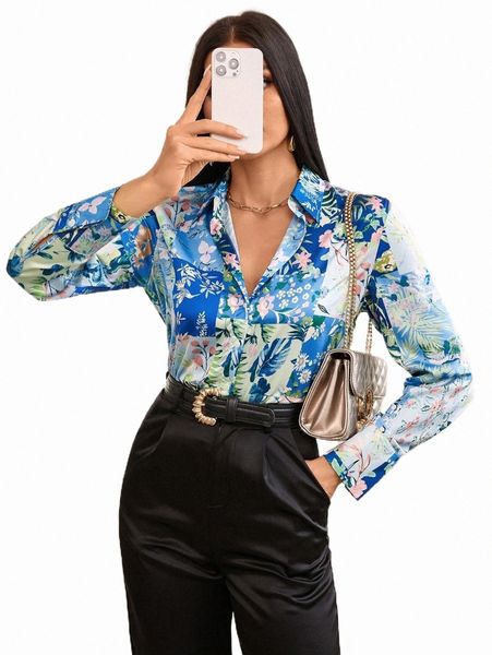 

women's blouses & shirts floral print button front shirt l3fk#, White