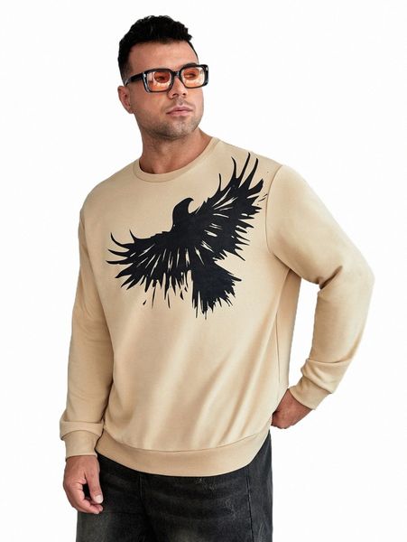 

men's hoodies & sweatshirts extended sizes men eagle print pullover l9la#, Black